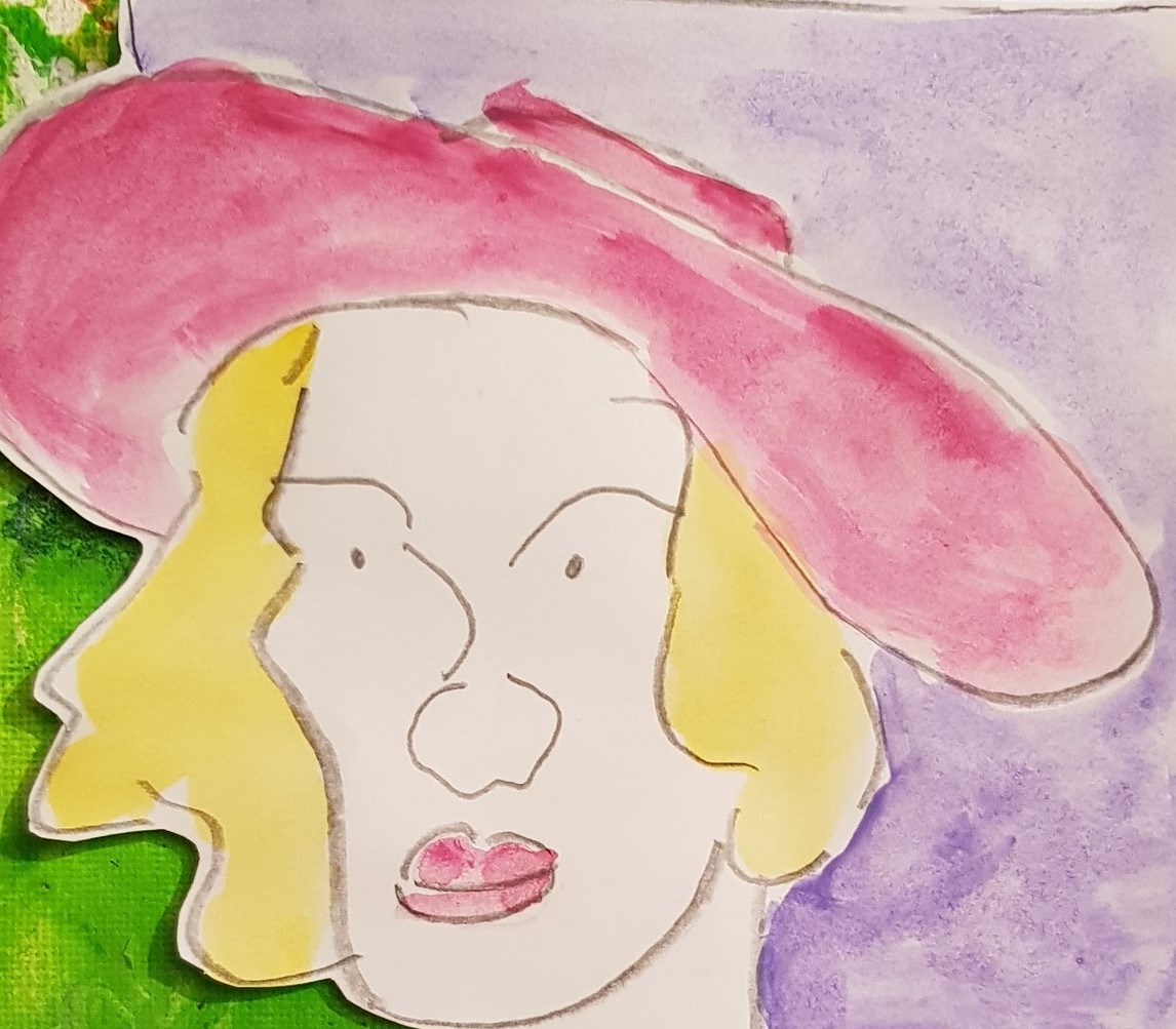 vrouwenkop met hoed detail